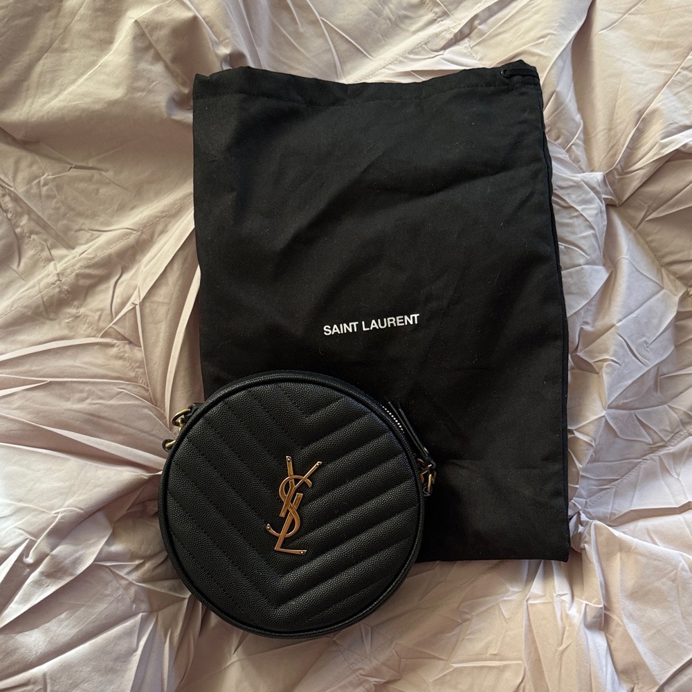Saint Laurent Black Quilted Belt Bag with Gold Logo